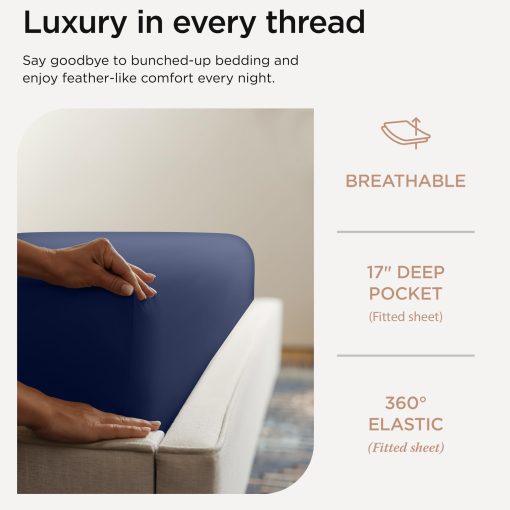Juego de sabanas de tamano completo de lujo Threadmill | Sabanas de algodon Supima certificado de 656 hilos para colchon de tamano completo | Juego de sabanas de 4 piezas de calidad de hotel de 5 estrellas con bolsillo extra profundo | Sabanas azul Folkstone - Imagen 5