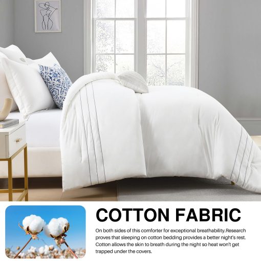 DDUOXIN Juego de Edredon de Lujo de Algodon Queen - Juego de Ropa de Cama con Edredones Queen Estilo Bordado, Juego de Cama Gris Azulado de Algodon de Fibra Larga con Edredon Queen y 2 Fundas de Almohada - Imagen 3