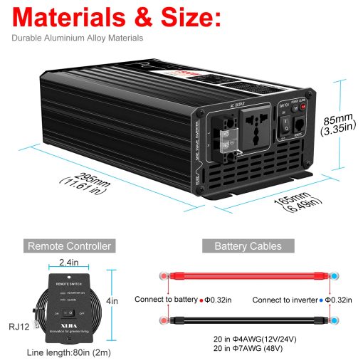 Inversor de energia solar pura de onda sinusoideal Xijia 1500W (Potencia pico 3000W) DC 12V a AC 120V 60HZ Conversor solar para uso domestico automovil (DC12V (Rango 10V-15V) 1500W) - Imagen 5