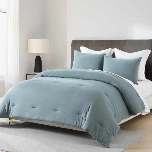 Juego de Edredon King Size de Algodon de Fibra Larga SahSahCasa - Edredon Esponjoso, Juego de Ropa de Cama de Algodon 100% para Cama King, Edredon Transpirable, Alternativa al Plumon, 104" x 90", 3 piezas, Azul Grisaceo - Imagen 2