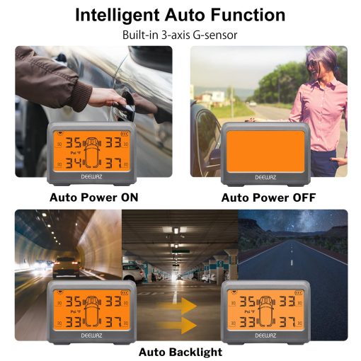 Sistema de Monitoreo de Presion de Neumaticos para RV DEEWAZ, Sistema de Monitoreo de Presion de Neumaticos con Energia Solar, TPMS con 4 Sensores Externos, 0-116 PSI para Automovil RV SUV MPV Pickup Sedan Todo Terreno (Pantalla LCD Naranja) - Imagen 5