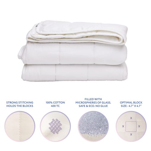 Manta Ponderada de Enfriamiento SLEEP & GLOW Premium de Algodon de 400 TC con Perlas de Vidrio y Sin Pegamento para Todas las Estaciones - 15 LBS Tamano Twin 64? x 90? (Blanco) - Imagen 2