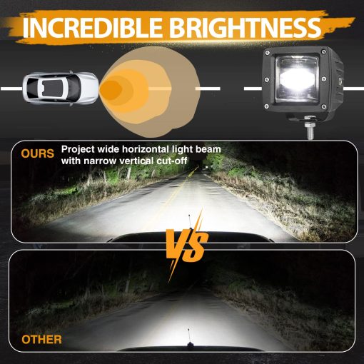 Niking Auto 2Pcs 3 Pulgadas SAE LED Luces de Niebla Off Road Aprobadas por DOT Luces de Conduccion Cuadradas Luces de Trabajo LED Cubos Antiniebla para Camiones Jeep Wrangler JK Nissan Ram 4x4 Barco Motocicleta Tacoma - Imagen 3