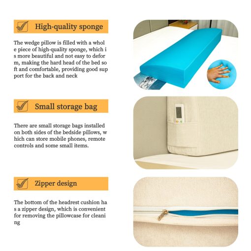 Almohada de cuña PYXAYS, Almohada de cabecera, Almohada de cama Queen, Almohada de sofa cama, Ideal para sentarse y descansar en la cama, Funda de almohada extraible, Tamaño King (76x8x20 pulgadas) Beige - Imagen 3
