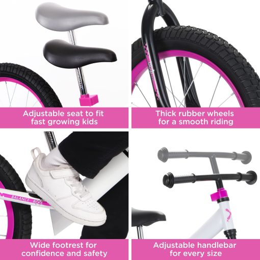 Bicicleta de Equilibrio Bixe - 16" (40.6 cm) Bicicletas de Entrenamiento para Ninos Grandes - Bicicleta de Equilibrio para Ninos Disenada para Edades de 4 a 9 - Bicicleta sin Pedales para Ninos o Ninas - Rosa - Imagen 3