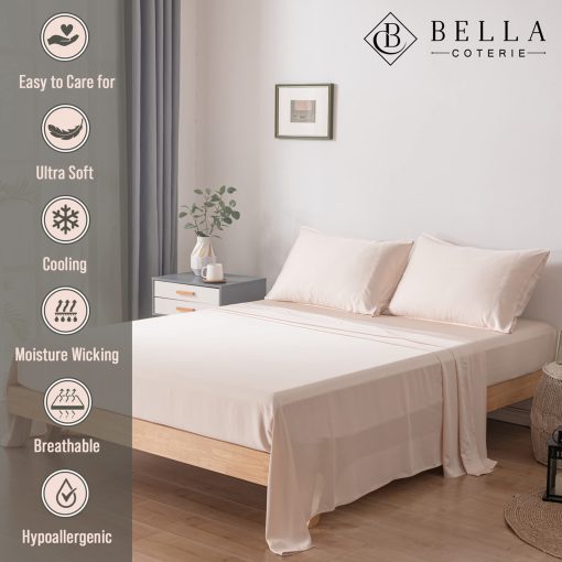 Juego de sabanas de lujo King Bamboo de Bella Coterie | Cultivado organicamente | Ultra suave | Refrigerante para personas calurosas | Bolsillo profundo de 18" | Viscosa de bambu [Champagne] - Imagen 2