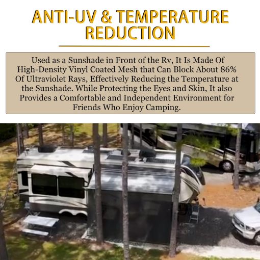 Toldo para RV con Pantalla Solar con Cremallera 9' X 17' 3'' (Apto para Toldo de 18') - Malla Negra Bloqueadora de Rayos UV Kit Completo para Remolque de RV Autocaravana - Viene con Set de Martillo de Clavijas - Imagen 6