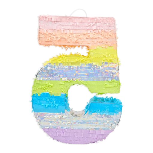 PInATA DEL NuMERO 5 DE BLUE PANDA - Pinata grande del numero 5, Pinata de arco iris pastel, Decoraciones para el 5to cumpleanos de ninas (21x14.7x4 pulgadas) - Imagen 5