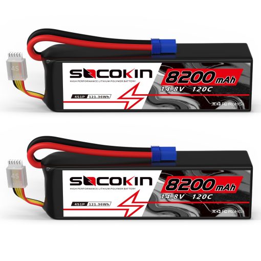 Bateria de Lipo 4S Socokin 14.8V 8200mAh 120C con Conector EC5 Estuche Suave para Coche RC X-Maxx Barco RC Camion de Carreras Helicoptero Aeroplano Paquete de 2 - Imagen 7