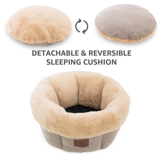 Cama para gatos para interiores, Cama para perros pequena, Cama para perros abrazadora, Cama calmante para perros Donut, Camas acogedoras para mascotas con ansiedad suave, Cama para cachorro para perros pequenos/medianos Lavable Redonda - Imagen 3