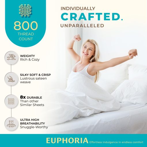 Juego de sabanas 100% algodon egipcio tamaño Queen - Sabanas de 800 hilos tamaño Queen, 6 piezas, juego de sabanas de lujo para cama tamaño Queen, ajuste profundo de 16", juego de ropa de cama refrescante suave de saten - Azul Claro - Imagen 2