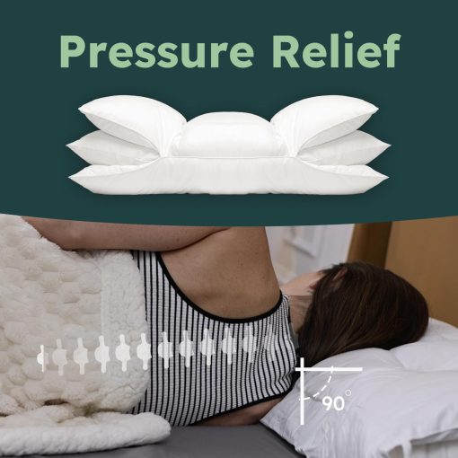 Almohada SerenLuna SlumberWing para dormir de lado, alivio de presion en el hombro, almohadilla ajustable en altura y firmeza, relleno premium de 95% de plumon de ganso blanco, soporte ergonomico para alineacion espinal con funda de almohada de ultra-algodon - Imagen 3