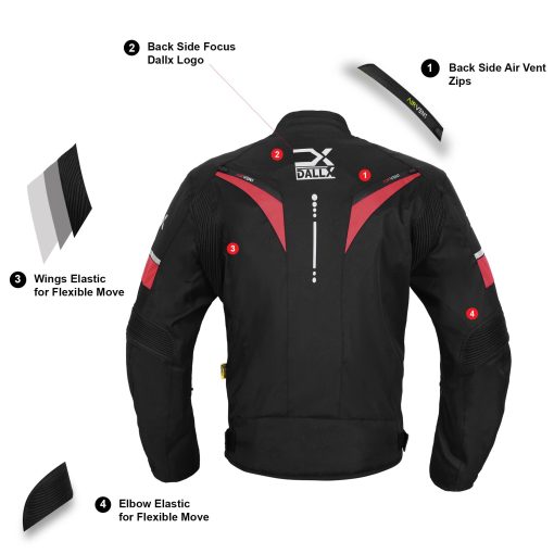 Chaqueta de Moto Textil para Aventura Todoterreno con Armadura CE para Hombres - Ajuste de Ancho y Cremallera de Ventilacion de Aire (Pequeño, Negro Rojo) - Imagen 3