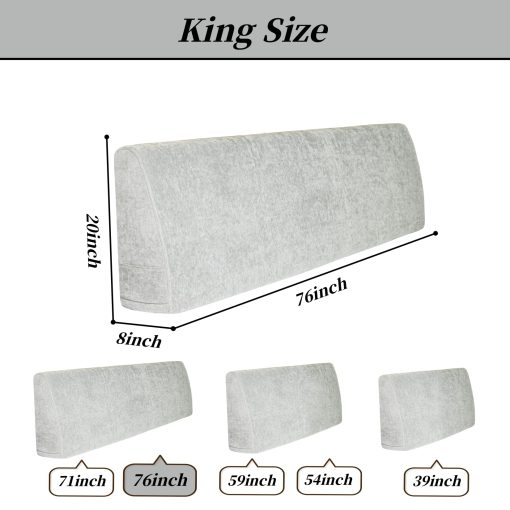 Almohada de Cuna PYXAYS, Almohada de Cabecera para la Cama, Almohada de Cabecera para Cama Queen, Almohada para Sofa Cama, Ideal para Sentarse y Recostarse en la Cama, Funda de Almohada Removible, Tamano King (76x8x20 Pulgadas) Gris Claro - Imagen 2