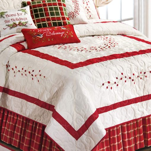 Edredon King C&F Home Berry Wreath 100% Algodon Ligero Lavable a Maquina Reversible Cubrecama King Rojo - Imagen 3