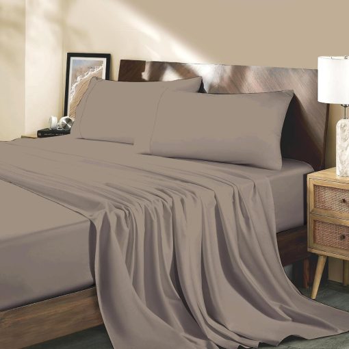 Conjunto de Sabanas Marina Shades Twin Taupe 4 Piezas Juego de Cama Tamano Twin 1000 Hilos 100% Algodon Egipcio Sabana Plana, Ajustable y 2 Fundas de Almohada Set de Cama de Hotel que Refresca Ajuste para Colchon de Bolsillo de 17 Pulgadas