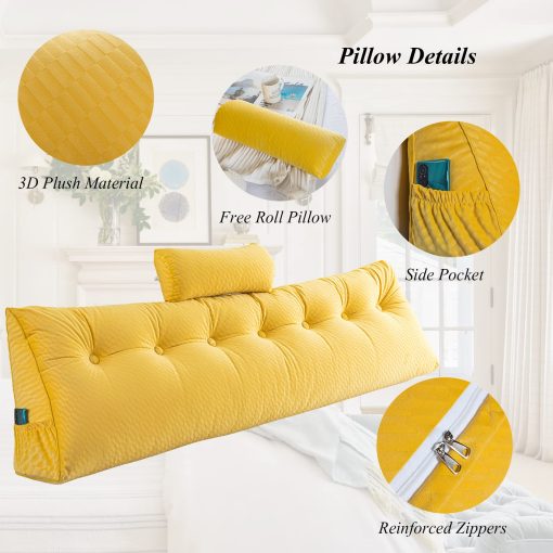 Almohadas para cabecero Gpround + Almohada rodillo para cabeza Almohada de cuña para cabecero Almohada grande para lectura Almohadas de respaldo para sentarse en la cama Soporte King 76x8x20 pulgadas - Imagen 3