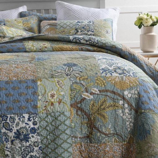 Camandy Colcha de Algodon Juego de Ropa de Cama 3 Piezas Reversible Edredon Conforter Paisley Floral Patchwork Verde Salvia, Tamano King - Imagen 3