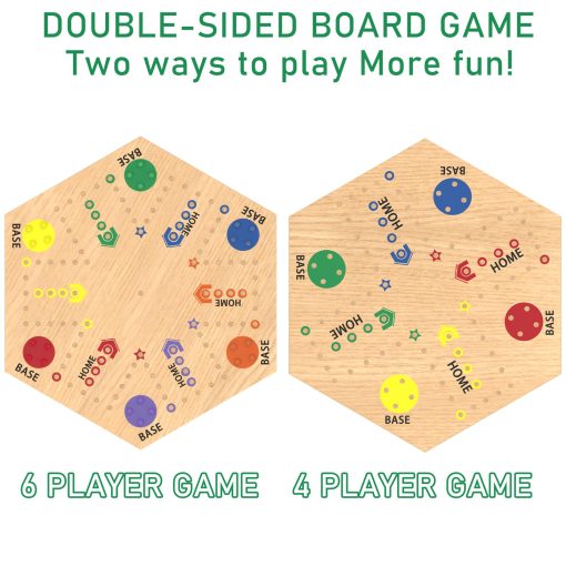 Juego de Mesa Aggravation, Juego de Mesa Wahoo, 20" Tablero de Madera Original de Canicas Pintado por Doble Cara, Juego de Tablero Fast Track para 6 y 4 Jugadores con 30 Canicas, Tablero de Juego de Canicas de Madera con Bolsa de Lona - Imagen 2