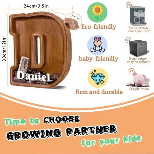 Hucha en forma de letra de madera JOOMLAFLY para ninos Hucha de letra grande para ninos y ninas Hucha personalizada Hucha de inicial de madera para ninos Hucha de dinero para cumpleanos y festivales - Imagen 5