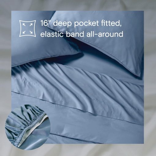 Juego de sabanas SIJO AiryWeight Tencel, 100% Lyocell derivado del eucalipto, suave como la mantequilla, Ganador de las Mejores Sabanas Refrigerantes 2022 por 'Architectural Digest' - 4 piezas - 2 fundas de almohada 1 ajustable 1 superior (Cielo, King) - Imagen 4