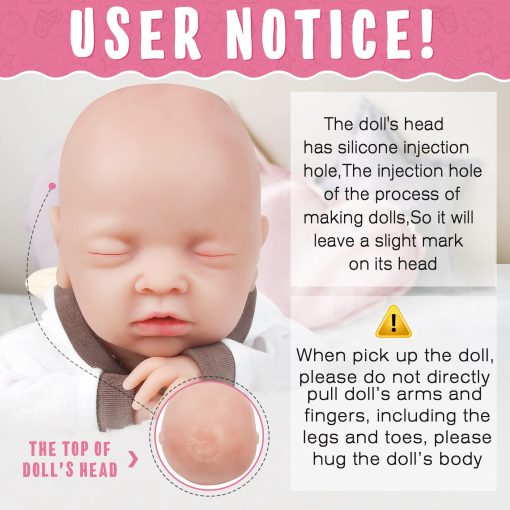 Muneca Bebe Realista Vollence de 18 pulgadas con Ojos Cerrados de Silicona Completa, No es de Vinilo, Muneca Bebe Real Recien Nacida Durmiente, Muneca Bebe Realista - Nina - Imagen 2