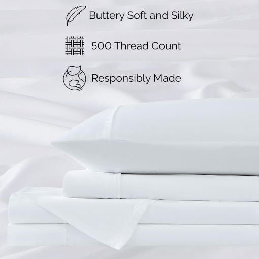 Juego de sabanas suaves de Tencel de Southshore Fine Living, tamaño King, 500 hilos, Sabanas de cama King transpirables, mezcla de algodon, 4 piezas con sabana bajera de bolsillo profundo, sabana plana, 2 fundas de almohada; Blanco - Imagen 4