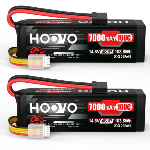 Bateria LiPo HOOVO 4S 14.8V 7000mAh 100C con Placas Metalicas Compatible para X-Maxx RC Truck Tank RC Car Racing Hobby (Paquete de 2)
