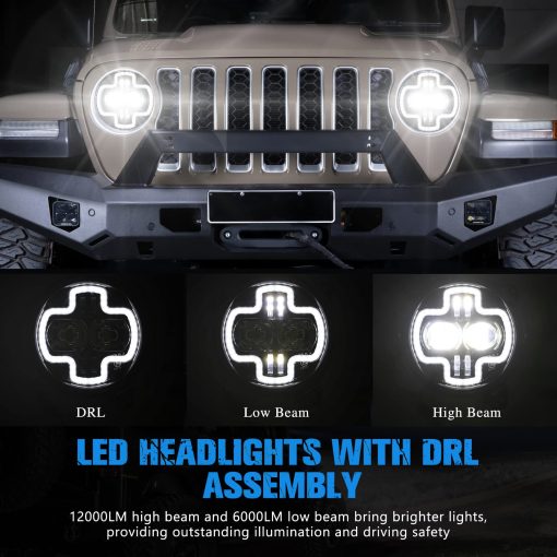 Faros LED de 9 pulgadas BUNKER INDUST con aro DRL, Par de faros redondos con luces diurnas para Jeep Wrangler JL 2018 2019 2020 2021 2022 Jeep Gladiator JT Accesorios - Imagen 3