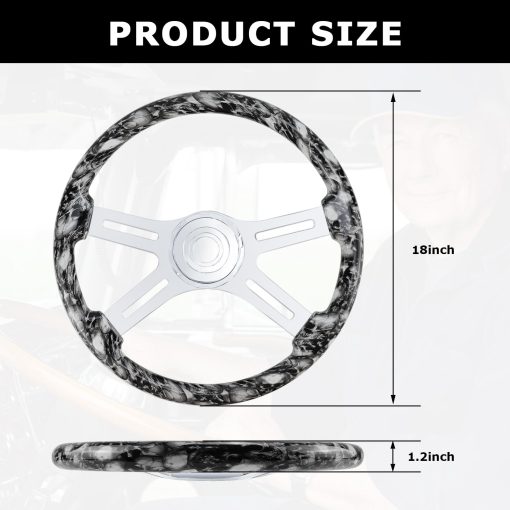 Volante de Camion de Madera Solida hidroimpresa de 18" con 4 Radios de Aluminio Cromado para Semirremolques, Camiones para Kenworth, Peterbilt, Volvo, Freightliner (blanco) - Imagen 2