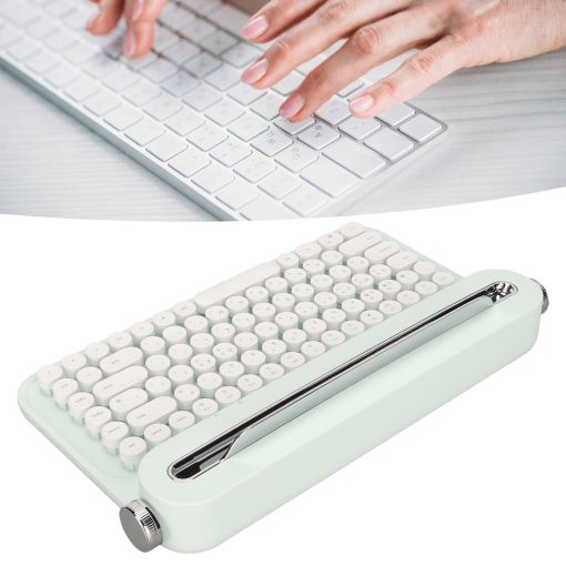 Teclado inalambrico de maquina de escribir de 86 teclas, Teclado retro con soporte integrado, Teclado Bluetooth con lindas teclas redondas para multiples dispositivos para PC (verde menta) - Imagen 9