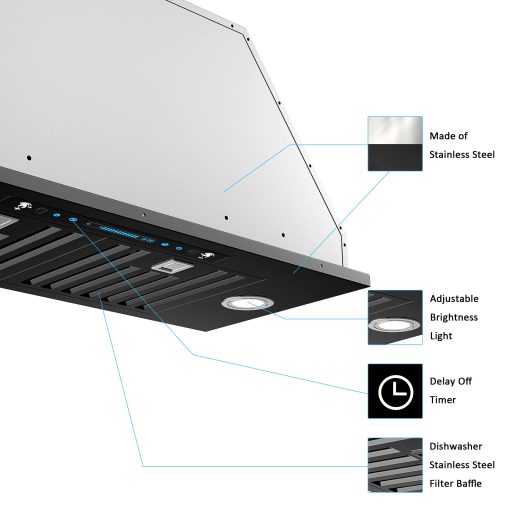 Campana extractora empotrable/insertable IKTCH de 30 pulgadas en negro, 900 CFM ductada/no ductada campana de cocina de acero inoxidable con panel de control tactil y de control por gestos de 4 velocidades (IKB01-30-BSS) - Imagen 5