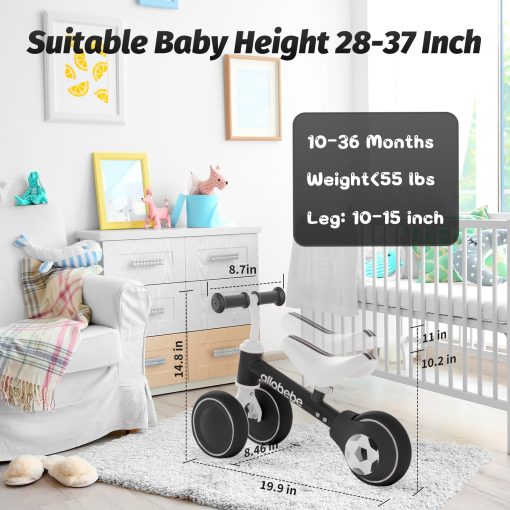 Bicicleta de Equilibrio para Bebe allobebe, Bicicletas Lindas para Ninos de 12 a 36 Meses Regalos para Nina de 1 Ano Bicicleta para Entrenar al Bebe de Estar de Pie a Correr con Asiento Ajustable Ruedas Silenciosas y Suaves (Negro) - Imagen 7