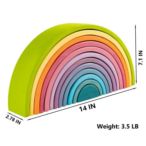 MERRYHEART Juguete de Arco Iris de Madera Apilable, 12 Piezas de Arco Iris de Madera, Juguete de Apilamiento de Arco Iris Extra Grande, Bloques de Construccion de Rompecabezas de Anidacion Juguetes Educativos para Ninos Pequenos - Imagen 2