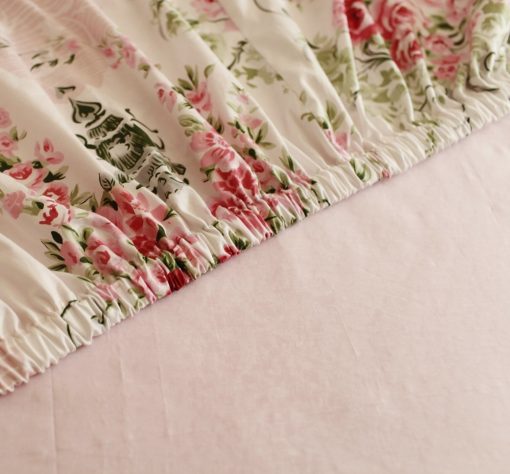 Juego de sabanas floreadas Shabby FADFAY tamano Queen de 4 piezas 100% algodon de primera calidad con patron de rosas rosas: 1 sabana bajera profunda, 1 sabana plana, 2 fundas de almohada (tamano estandar) - Imagen 7