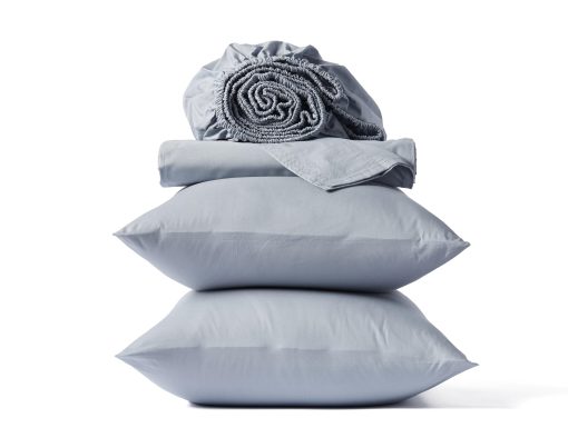Juego de Sabanas de Percale Arrugado Organico Coyuchi, Azul Acero (Twin)