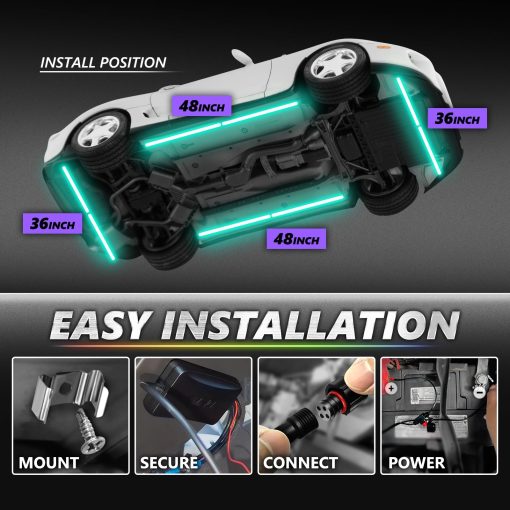 Kit de Luces de Neon OPT7 Aura Pro para Coche con Control de APP Inteligente, 4 PCS Barra de Luz LED de Neon de Acento de Aluminio Rigido Impermeable, Modos Multicolor de Musica Soundsync - Imagen 5