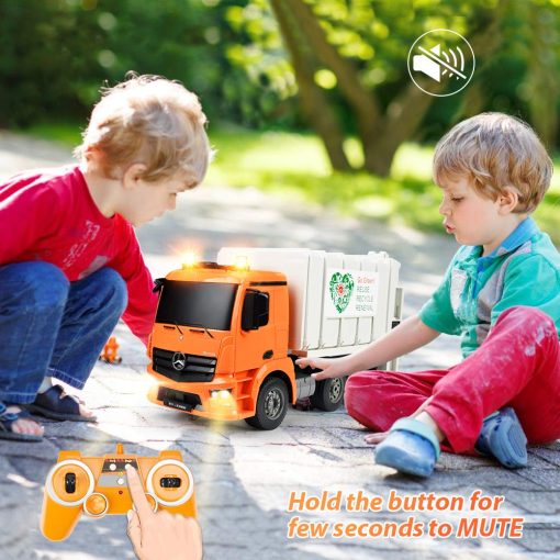 Camion de Basura de Control Remoto con Licencia Benz DOUBLE E Juguete Electrico de Reciclaje con Contenedor de Basura Luces Reales Camion de Gestion de Residuos Recargable Regalo para Ninos - Imagen 6