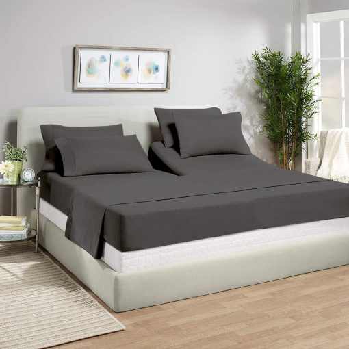 Juego de sabanas Flex Top King para camas ajustables - Sabanas de 100% algodon - Sabanas para cama Sleep Number Split King - Juego de sabanas de 4 piezas - Bolsillo profundo de 15", top Split king de color gris oscuro solido - Split Down 34" desde la parte superior