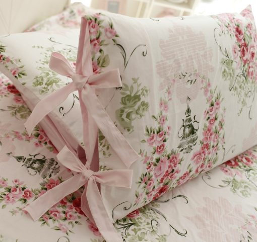Juego de sabanas floreadas Shabby FADFAY tamano Queen de 4 piezas 100% algodon de primera calidad con patron de rosas rosas: 1 sabana bajera profunda, 1 sabana plana, 2 fundas de almohada (tamano estandar) - Imagen 3