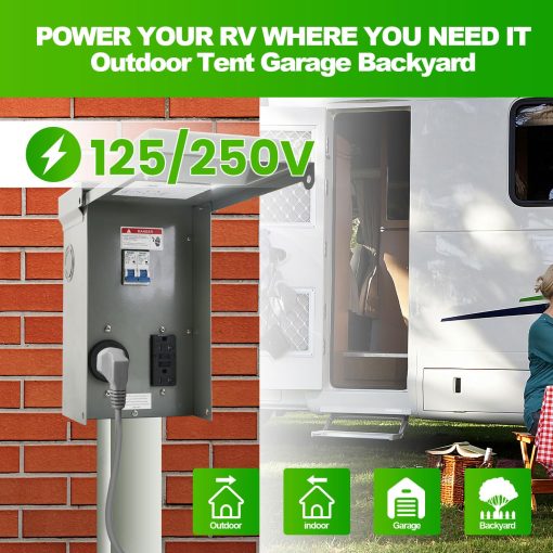 Panel de salida de energia temporal Kinchoix, toma de corriente RV electrica de 20 y 30 amperios con interruptor, preconectada sin medicion, a prueba de intemperie - Imagen 3