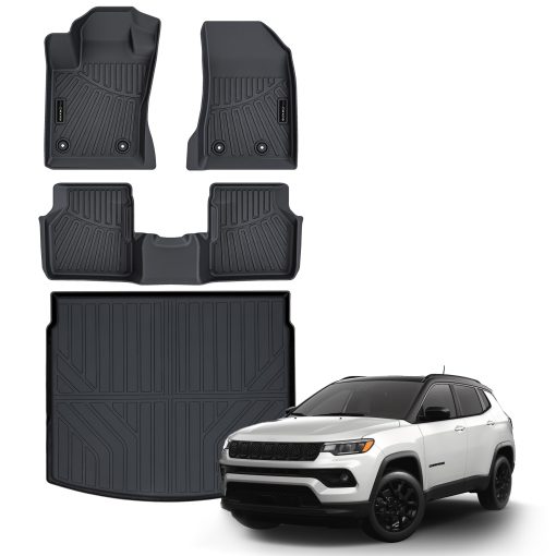 Tapetes para piso y tapete de carga para Jeep Compass 2017-2024 AUXKO de caucho TPE accesorios Compass para todas las estaciones antideslizante negro