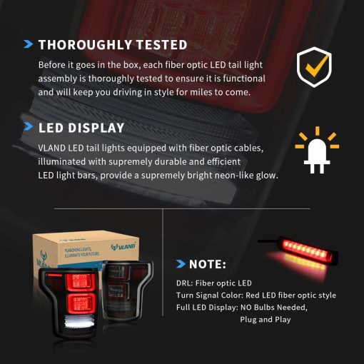 Luces traseras LED VLAND compatibles con Ford F-150 / Raptor 2015-2019 Pickup Truck con Senal de Giro Roja (No Apto para XLT / Lariat y Fabrica con Version BLISS o LED), Humo - Imagen 4