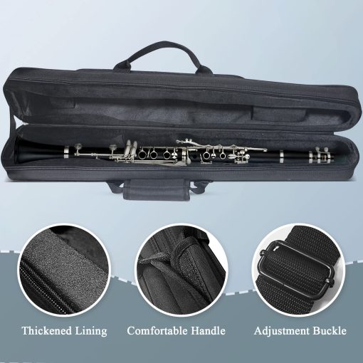 Estuche rigido de almacenamiento para clarinete TianChunyue, bolsa de transporte universal impermeable de 600D para instrumento de clarinete, estuche de clarinete con forro de 30 mm de grosor y bolsillo externo (Negro) - Imagen 3