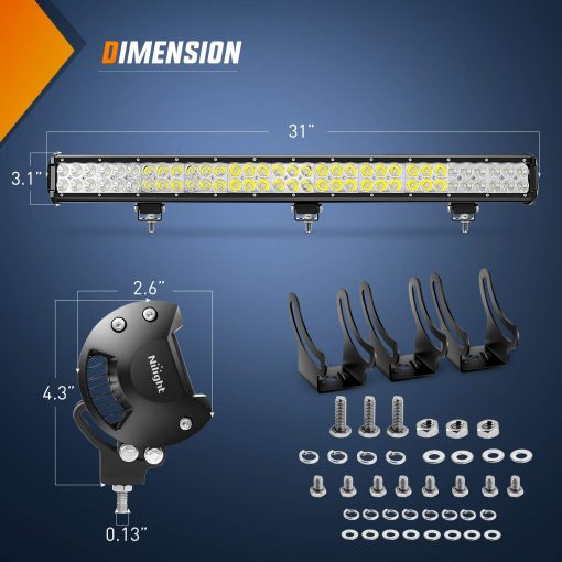 Nilight - 60009C-A 31" 198W Barra de Luz LED Flood Spot Combo para Trabajo Fuera de Carretera Luces de Conduccion de Niebla para SUV Barco 4x4 Jeep Lampara, 2 Anos de Garantia - Imagen 2