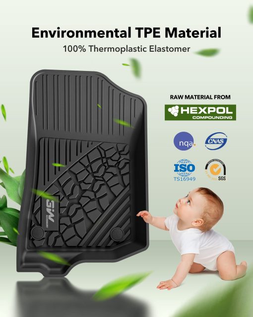 Tapetes para Jeep Wrangler JL 2018-2023 Unlimited 4 puertas (No JK o 4XE) de TPE Todo Clima para la 1ra y 2da Fila, Juego Completo de Tapetes para Auto, Negro - Imagen 5