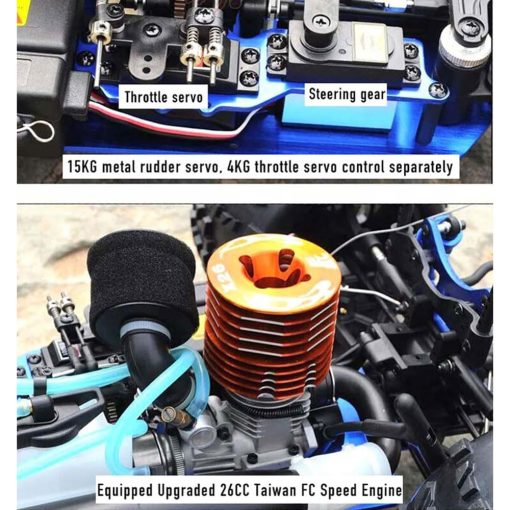 Coche de Carreras Nitro Powered 1/8 RC Truck Grado Hobby para Adulto 20.5IN 26CXP Nitro Engine Rock Crawler Coche de Control Remoto Accionado por Nitrogeno 4WD 90KM/H Chasis de Metal Gas 125CC Coches RC - Imagen 5