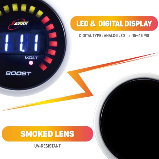RACETECH 52mm 2-1/16" Pantalla LED Azul Indicador Electrico Medidor de Presion de Boost/Voltimetro (con Sensor) - Imagen 2