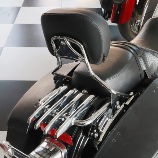AUFER Respaldo de pasajero desmontable cromado con parrilla para equipaje Stealth y kit de hardware de montaje de 4 puntos compatible con Touring Road Street Electra Glide Road King 2014-2023 - Imagen 2