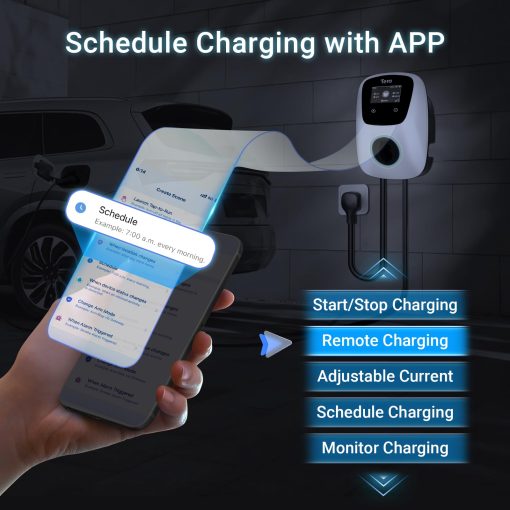 Cargador de Vehiculo Electrico Tera para Tesla: J1772 Nivel 2 EVs ETL Certificado 48 40 Amperios 240 Voltios Estacion de Carga Domestica con Ajuste Manual de Amperios Programacion en la Unidad NEMA 14-50 Cable de 25 FT Blanco W01 - Imagen 3